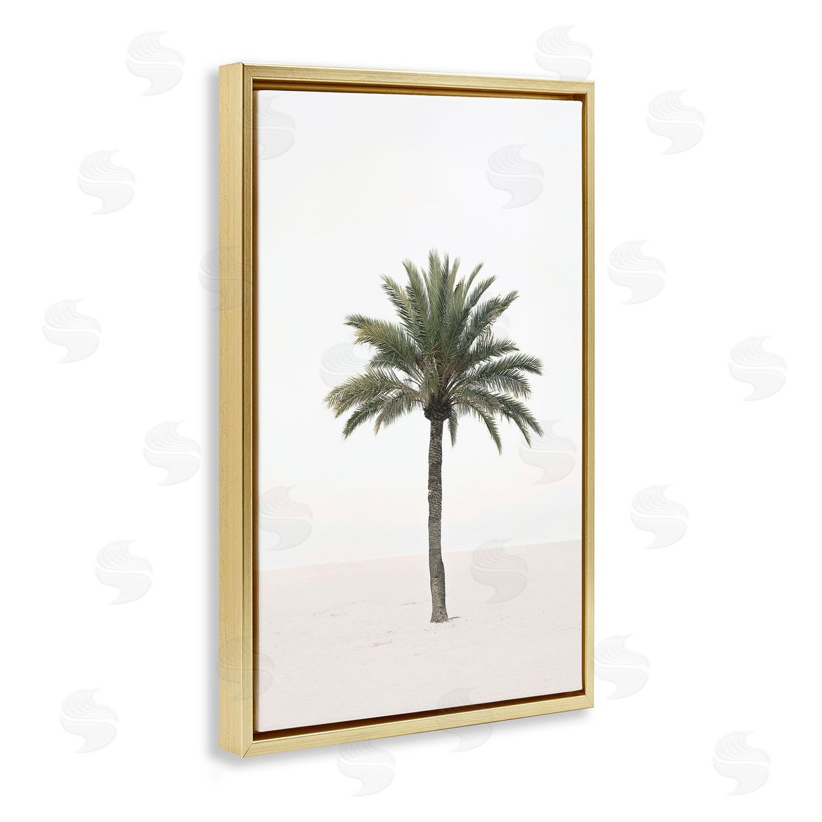 Sisi and Seb Simple Serene Lone Palm Gold Floating Frame Canvas Art Print