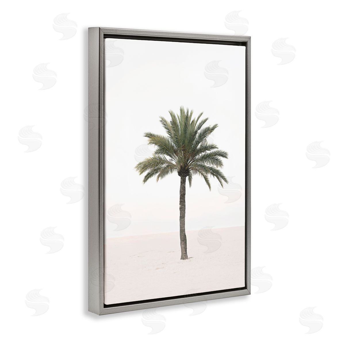 Sisi and Seb Simple Serene Lone Palm Gray Floating Frame Canvas Art Print