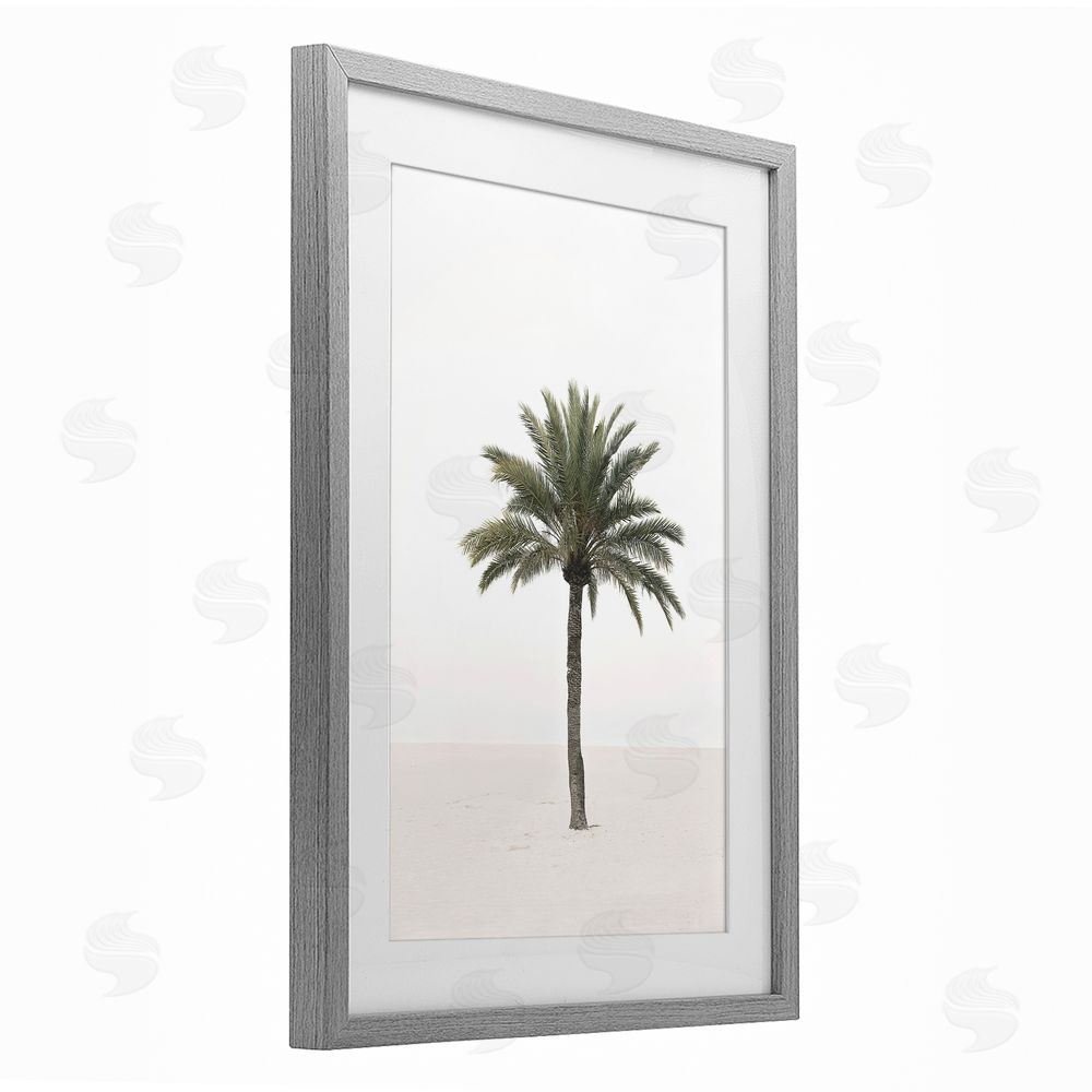 Sisi and Seb Simple Serene Lone Palm Gray Framed Print Under Glass Art