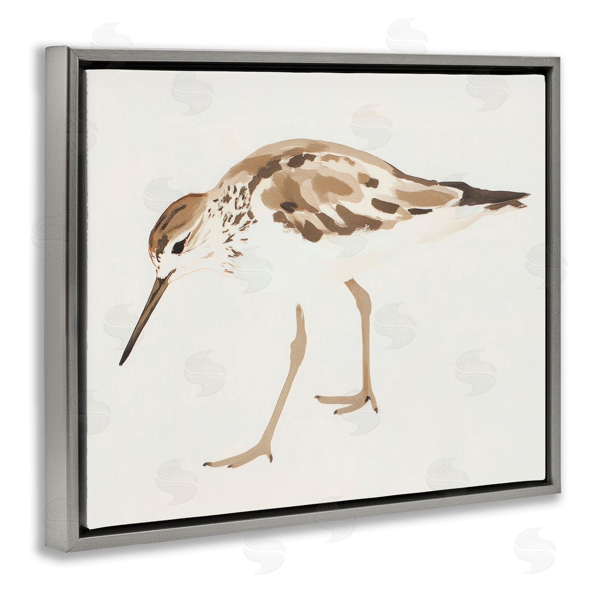 Sisi and Seb Sandpiper Shore Bird Minimalist Gray Floating Frame Canvas Art Print