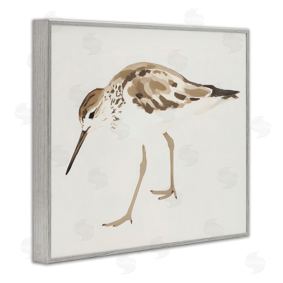 Sisi and Seb Sandpiper Shore Bird Minimalist Gray Framed Giclee Art Print