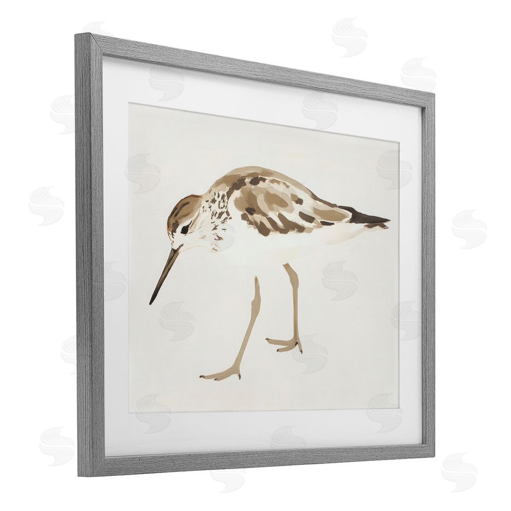 Sisi and Seb Sandpiper Shore Bird Minimalist Gray Framed Print Under Glass Art