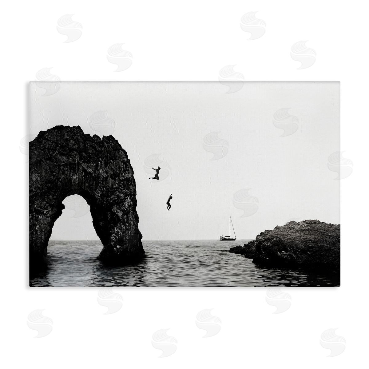 Sisi and Seb Cliff Jumping into Sea Canvas Wall Art Print
