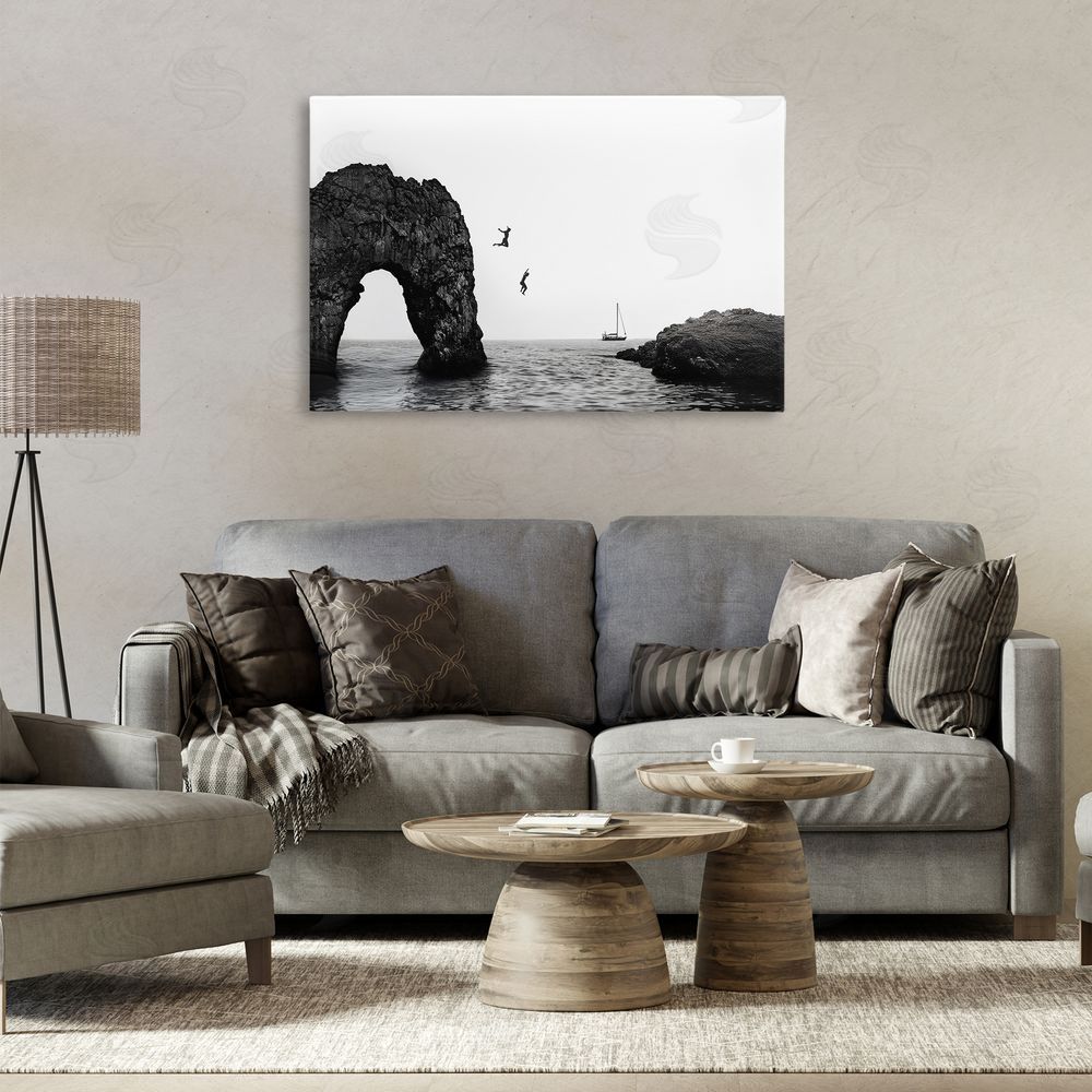 Sisi and Seb Cliff Jumping into Sea Printed Wall Art in Room