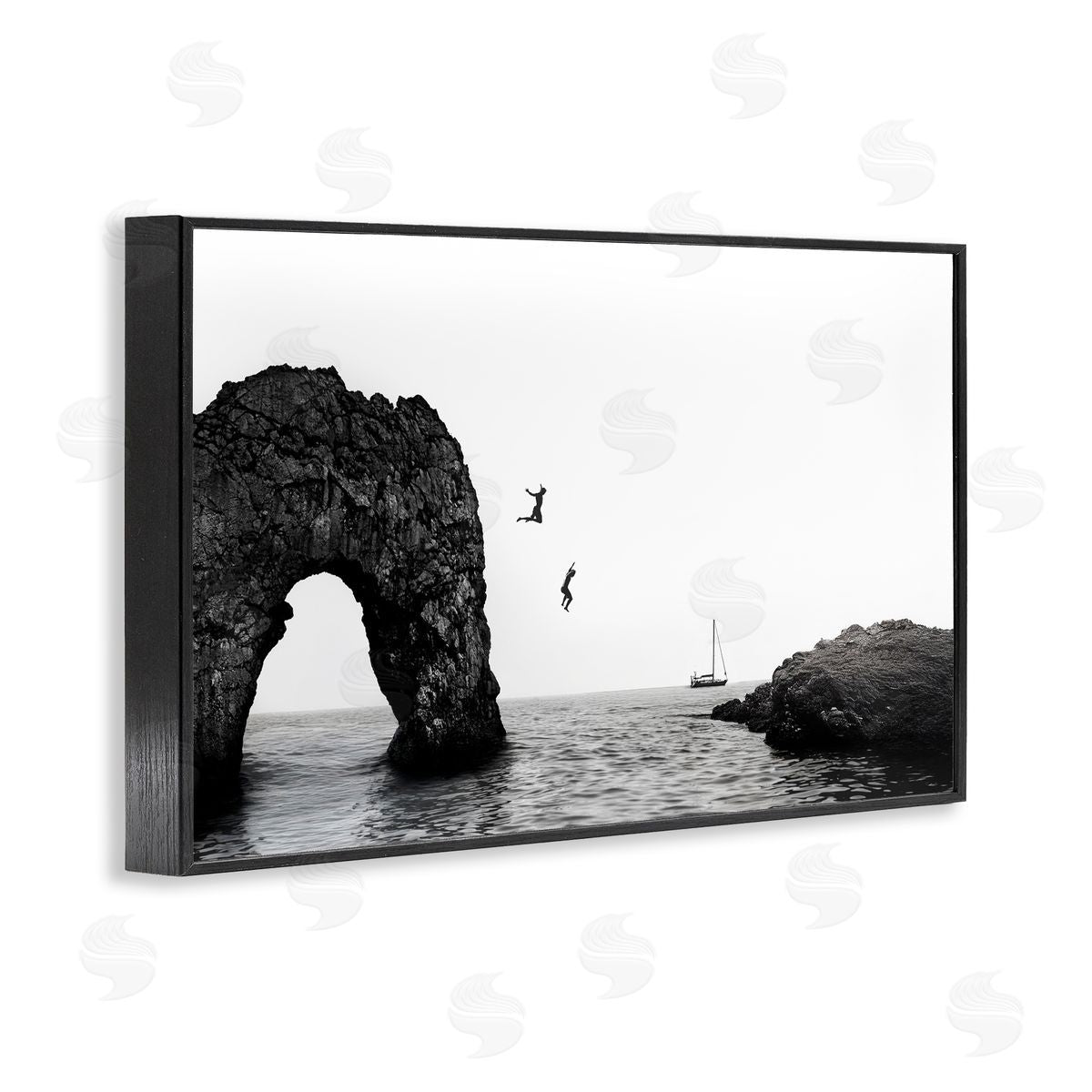 Sisi and Seb Cliff Jumping into Sea Black Framed Giclee Art Print
