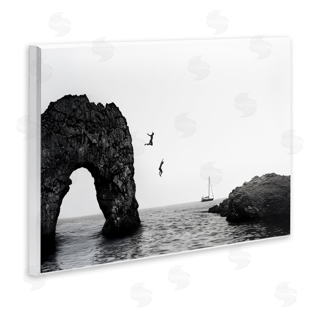 Sisi and Seb Cliff Jumping into Sea Wall Plaque Art Print