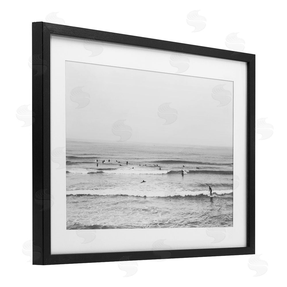 Sisi and Seb Surfers Riding Waves Monochrome Black Framed Print Under Glass Art