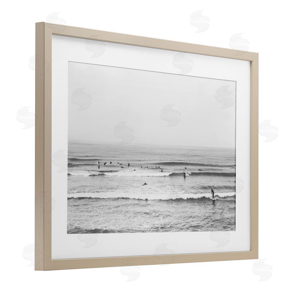 Sisi and Seb Surfers Riding Waves Monochrome Birch Framed Print Under Glass Art