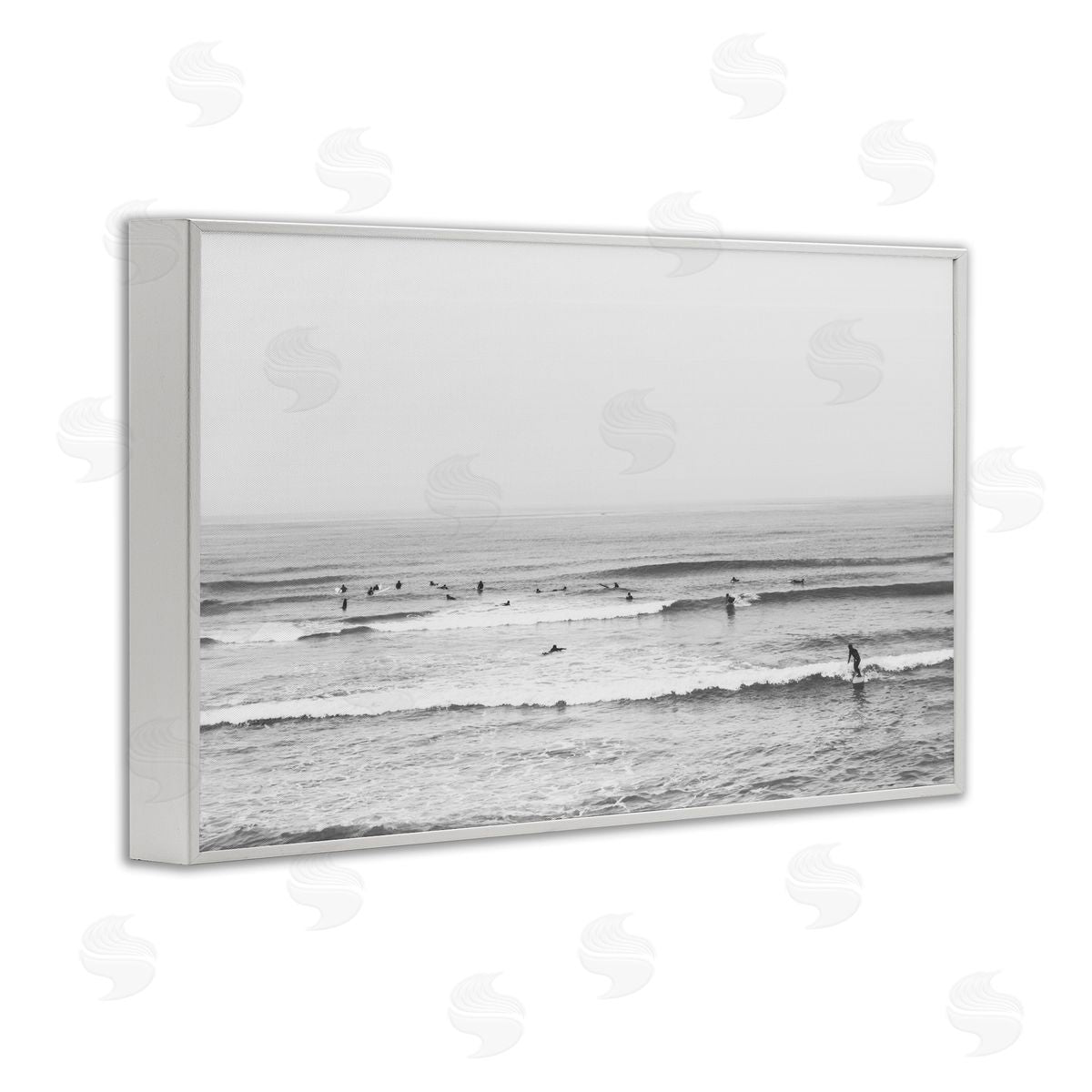 Sisi and Seb Surfers Riding Waves Monochrome White Frame Giclee Art Print