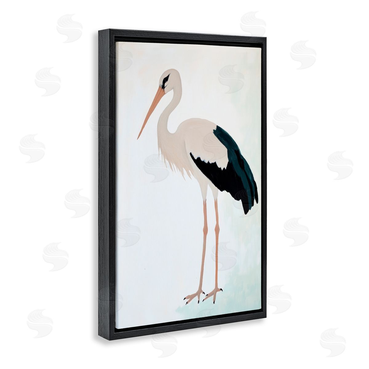Sisi and Seb Minimalist Stork Simplicity Black Floating Frame Canvas Wall Art Print