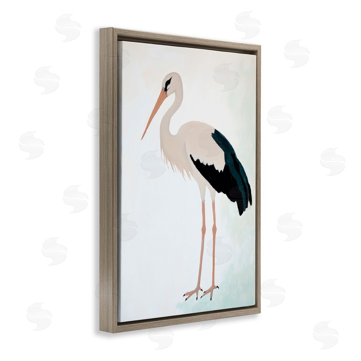 Sisi and Seb Minimalist Stork Simplicity Brown Floating Frame Canvas Art Print