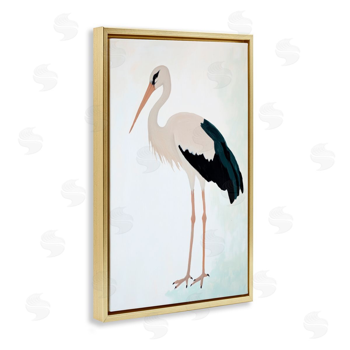 Sisi and Seb Minimalist Stork Simplicity Gold Floating Frame Canvas Art Print
