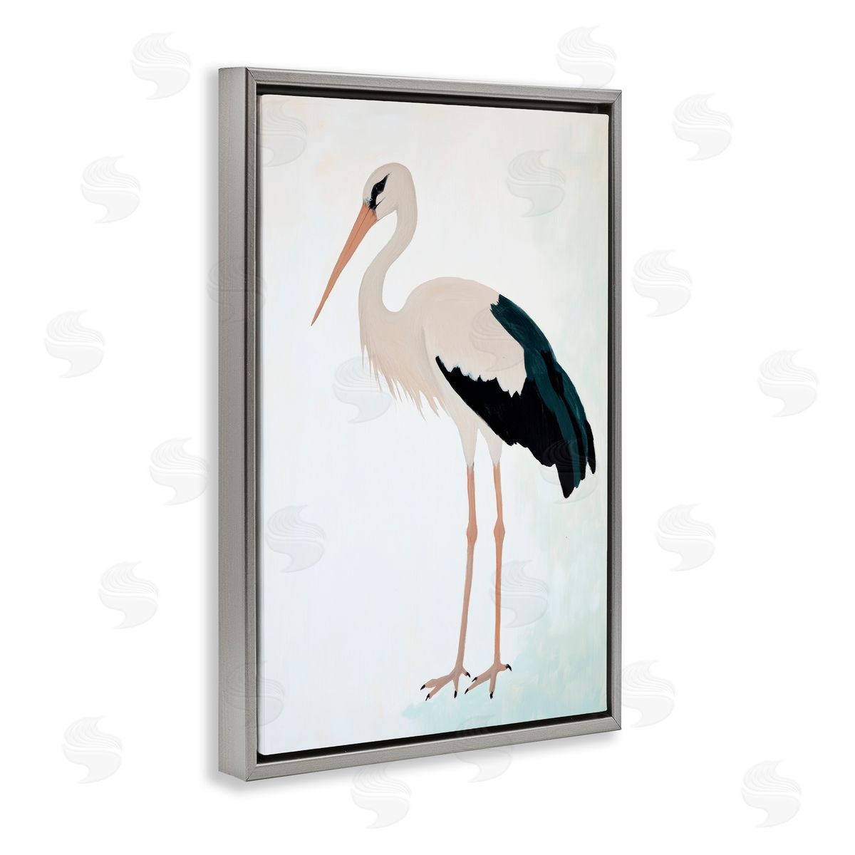 Sisi and Seb Minimalist Stork Simplicity Gray Floating Frame Canvas Art Print