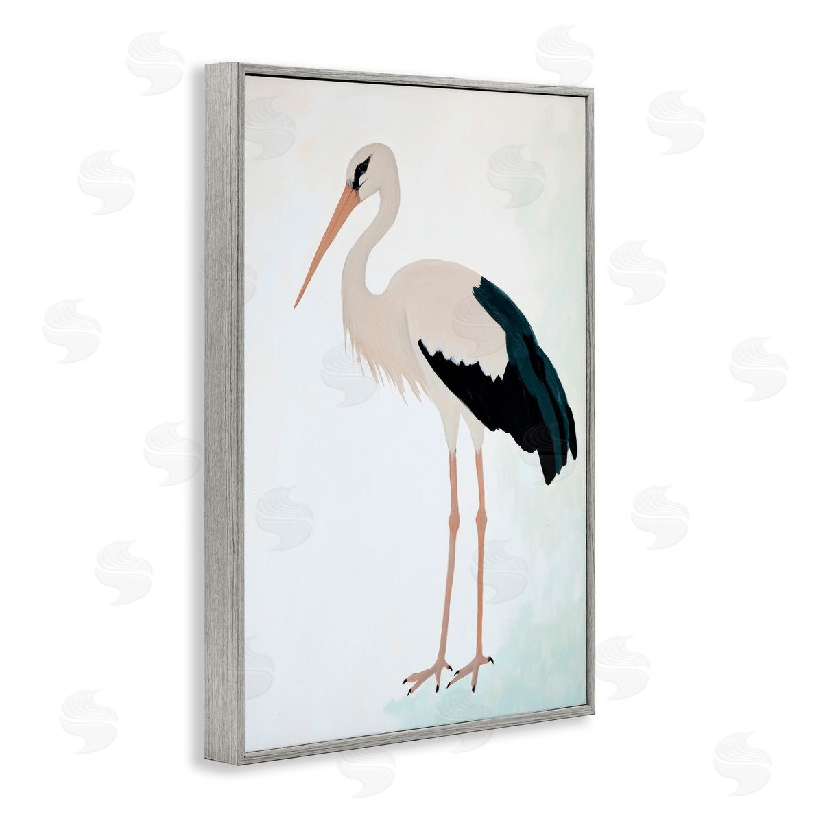 Sisi and Seb Minimalist Stork Simplicity Gray Framed Giclee Art Print