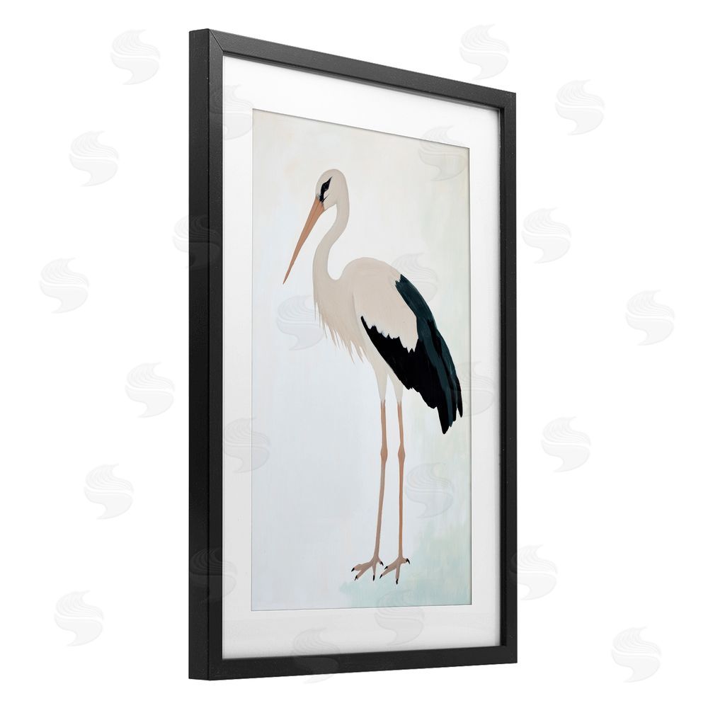 Sisi and Seb Minimalist Stork Simplicity Black Framed Print Under Glass Art