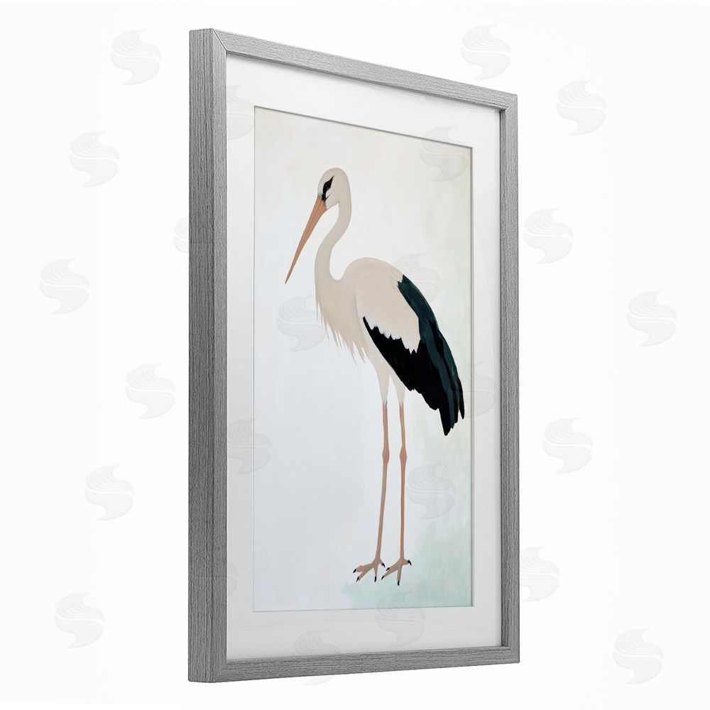 Sisi and Seb Minimalist Stork Simplicity Gray Framed Print Under Glass Art
