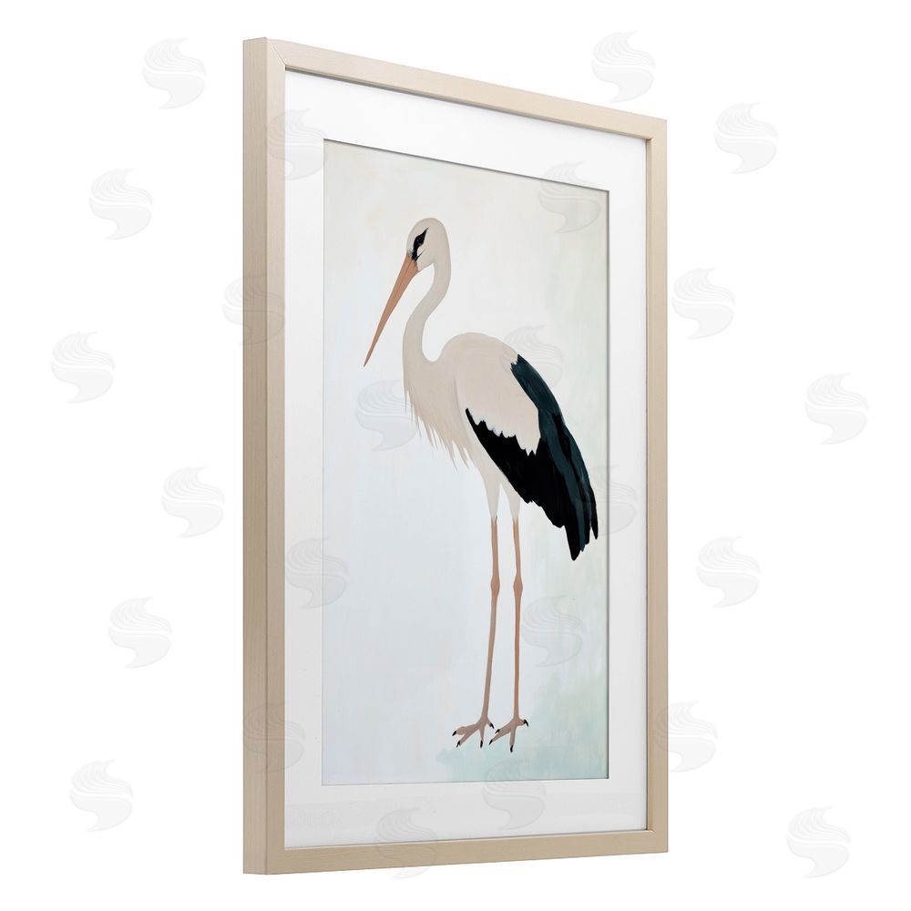 Sisi and Seb Minimalist Stork Simplicity Birch Framed Print Under Glass Art