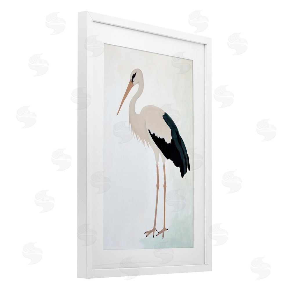 Sisi and Seb Minimalist Stork Simplicity White Framed Print Under Glass Art