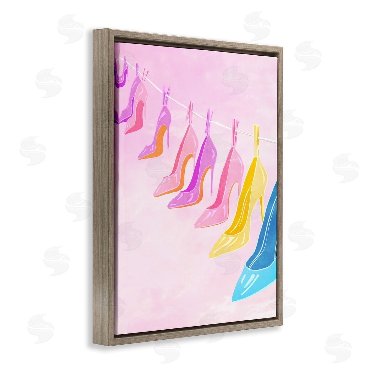 Ziwei Li High Heels On Clothesline Brown Floating Frame Canvas Art Print