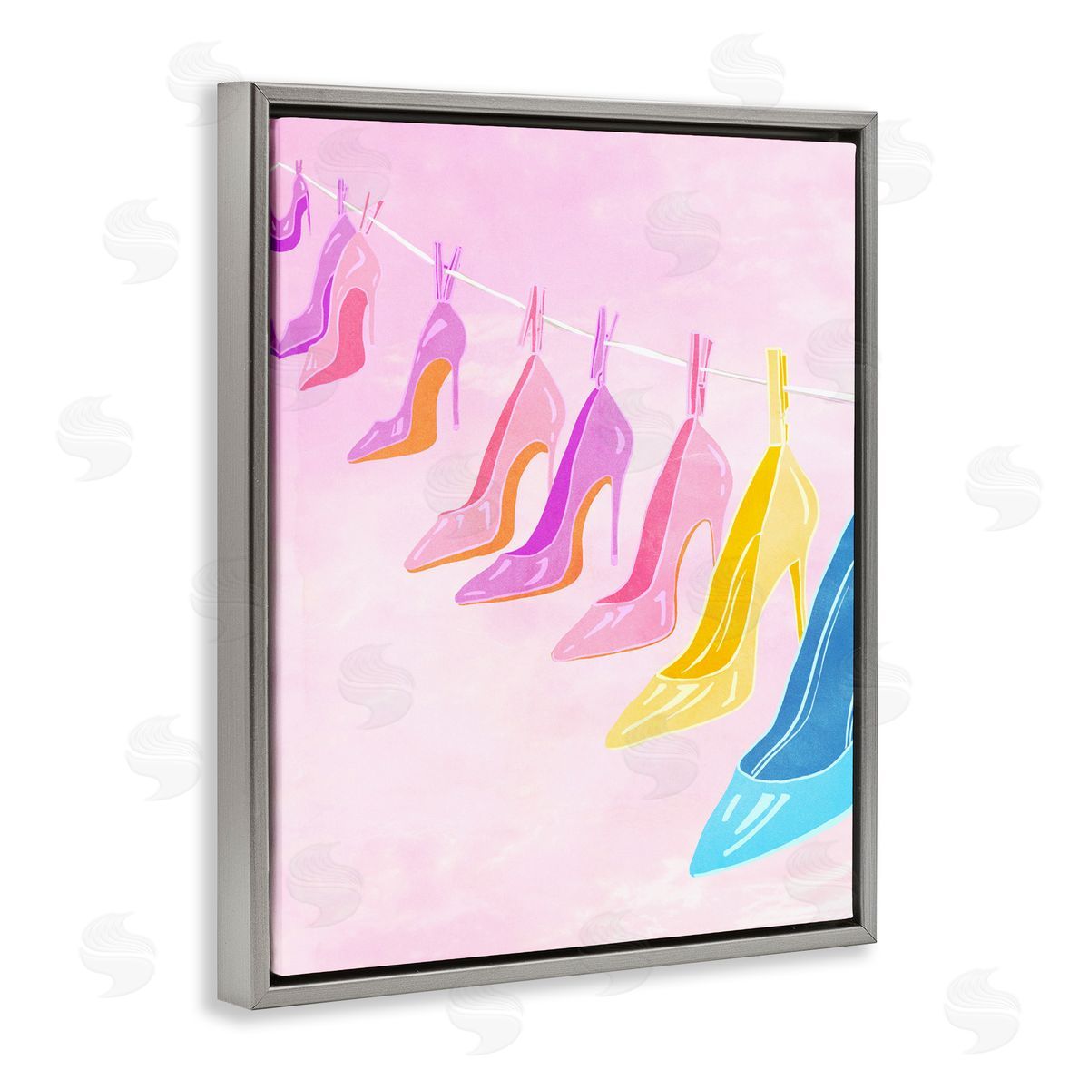 Ziwei Li High Heels On Clothesline Gray Floating Frame Canvas Art Print