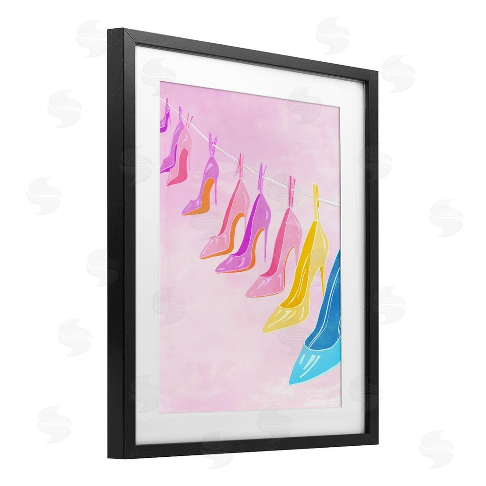 Ziwei Li High Heels On Clothesline Black Framed Print Under Glass Art
