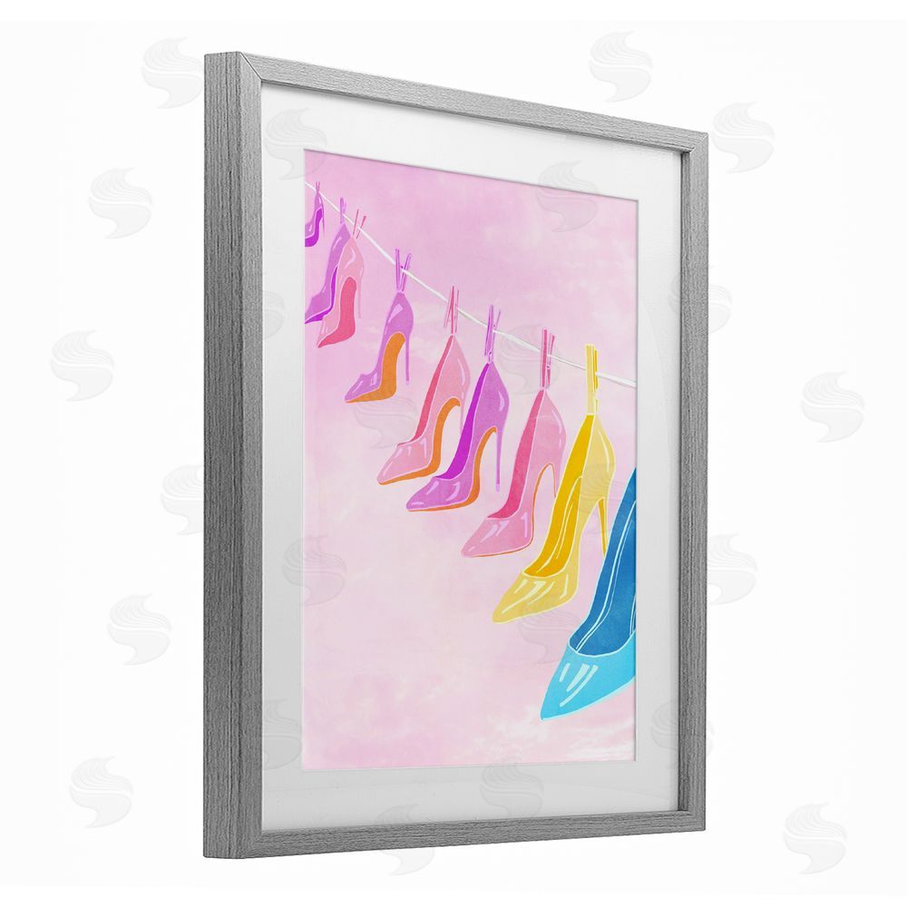 Ziwei Li High Heels On Clothesline Gray Framed Print Under Glass Art
