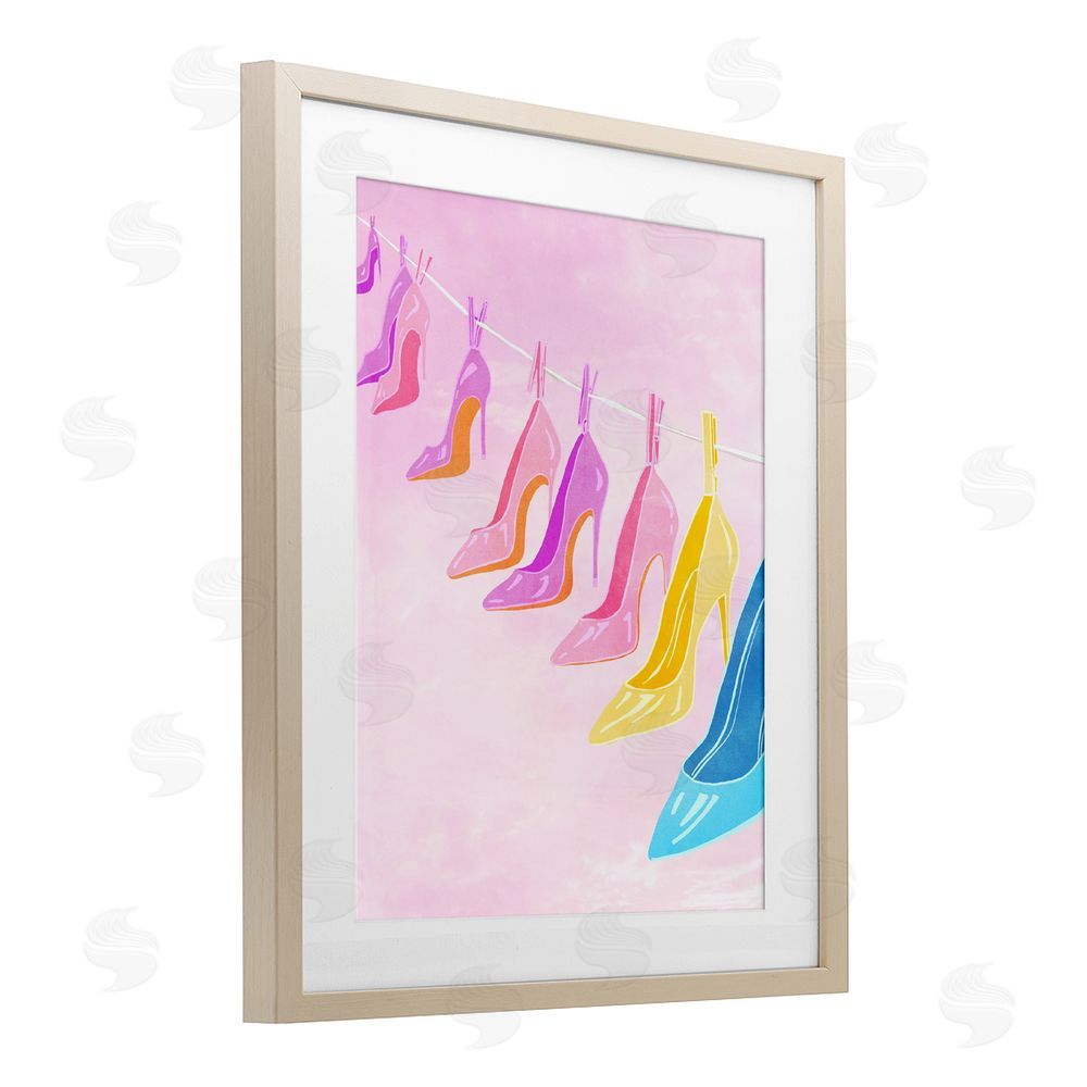 Ziwei Li High Heels On Clothesline Birch Framed Print Under Glass Art