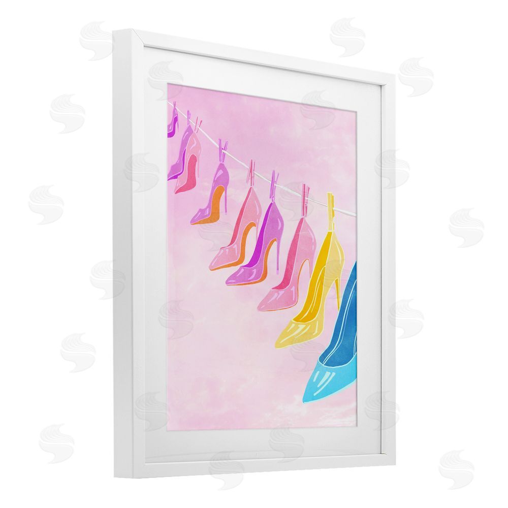 Ziwei Li High Heels On Clothesline White Framed Print Under Glass Art