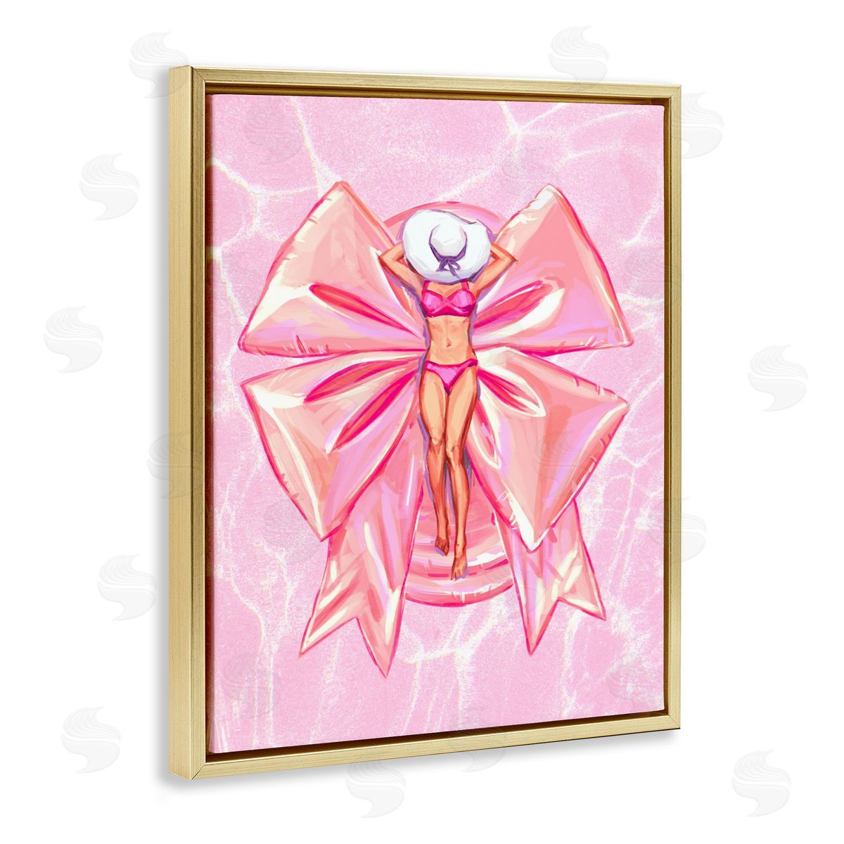 Ziwei Li Feminine Ribbon Pool Float Gold Floating Frame Canvas Art Print