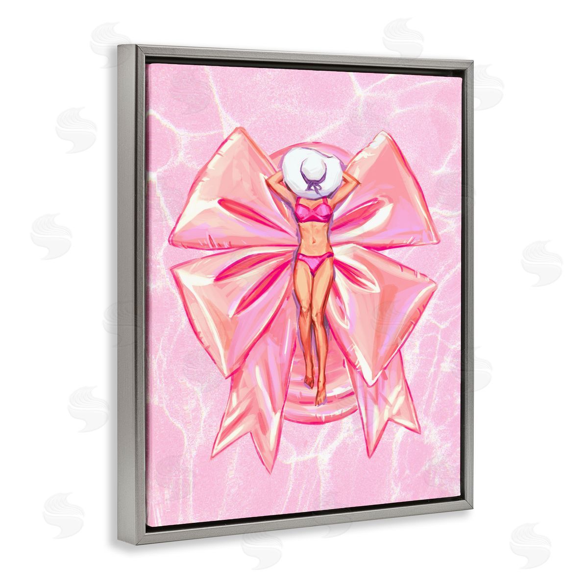Ziwei Li Feminine Ribbon Pool Float Gray Floating Frame Canvas Art Print