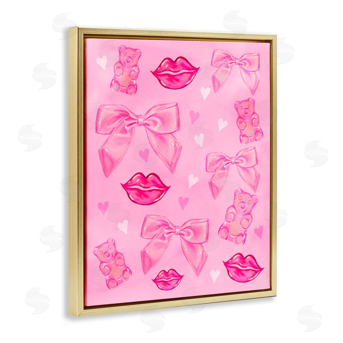Ziwei Li Lips Bows & Bears on Pink Gold Floating Frame Canvas Art Print