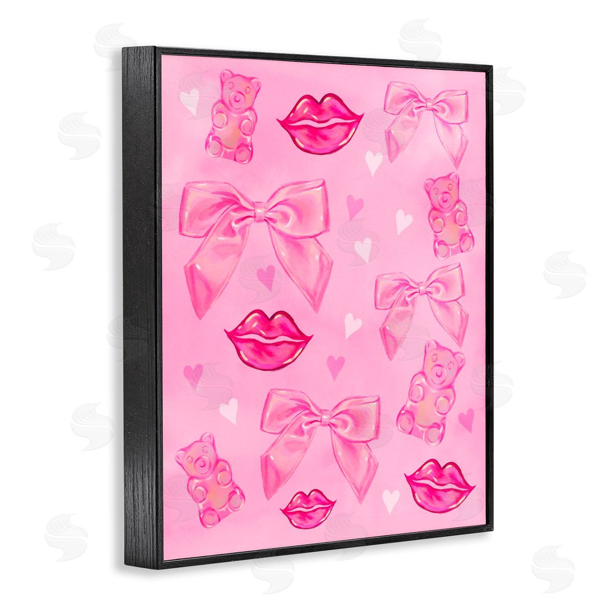 Ziwei Li Lips Bows & Bears on Pink Black Framed Giclee Art Print