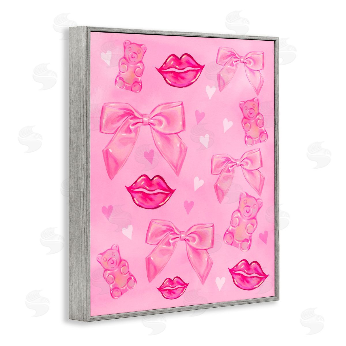 Ziwei Li Lips Bows & Bears on Pink Gray Framed Giclee Art Print