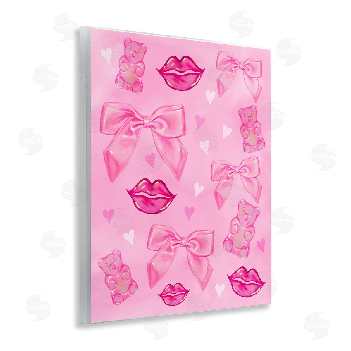 Ziwei Li Lips Bows & Bears on Pink Wall Plaque Art Print