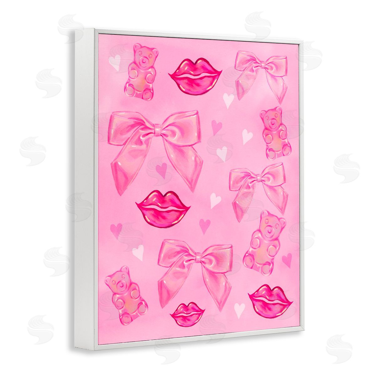 Ziwei Li Lips Bows & Bears on Pink White Frame Giclee Art Print