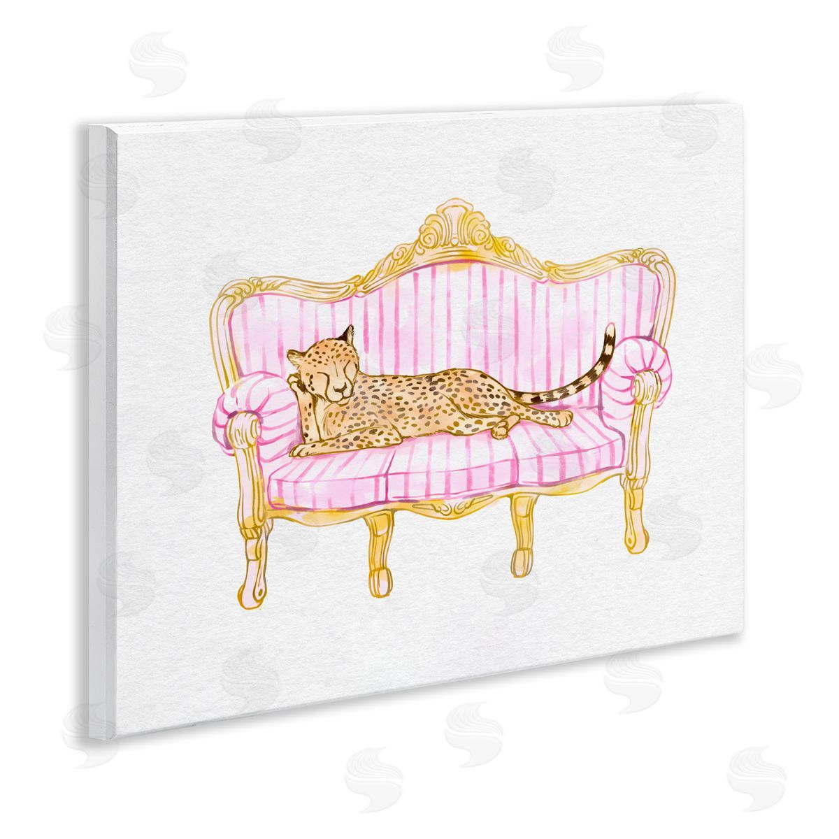 Ziwei Li Sleeping Leopard on Striped Sofa Wall Plaque Art Print