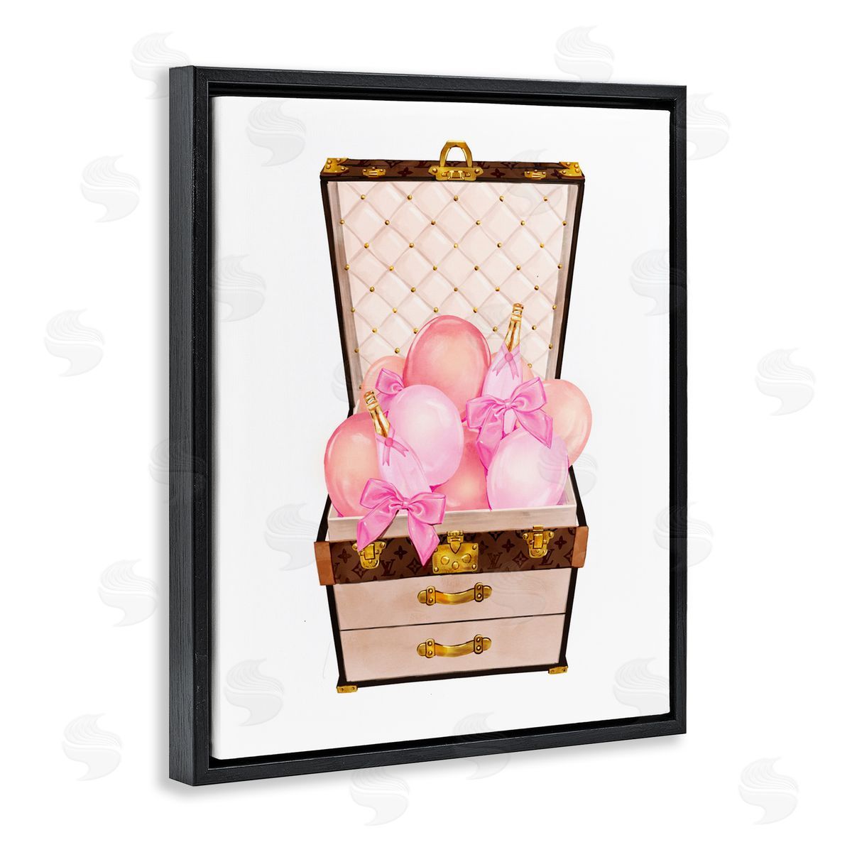 Ziwei Li Balloon & Champagne Filled Trunk Black Floating Frame Canvas Wall Art Print