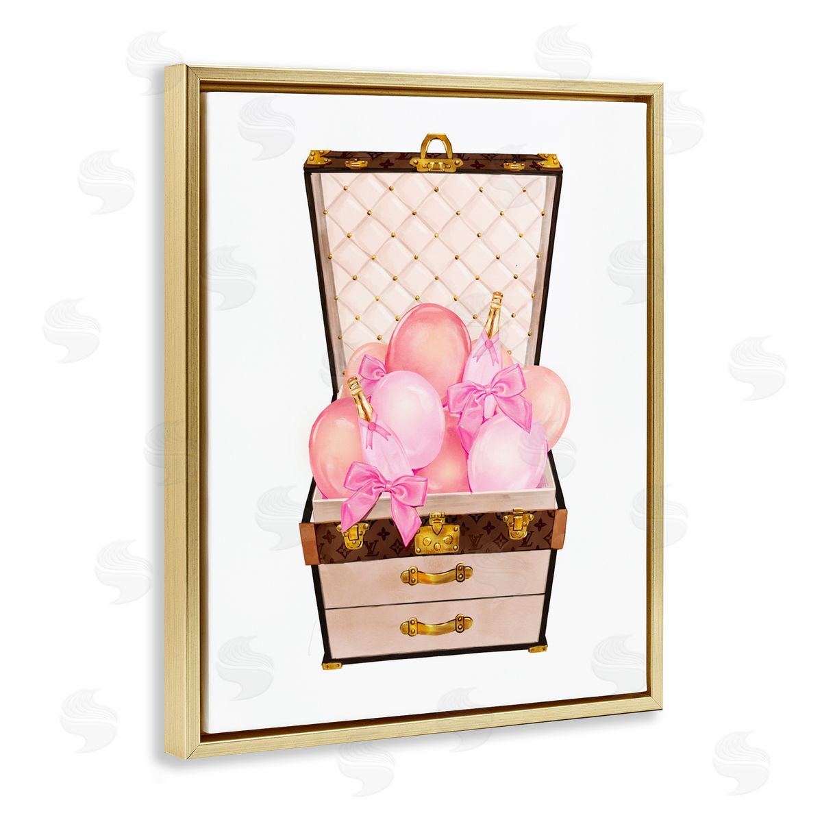 Ziwei Li Balloon & Champagne Filled Trunk Gold Floating Frame Canvas Art Print