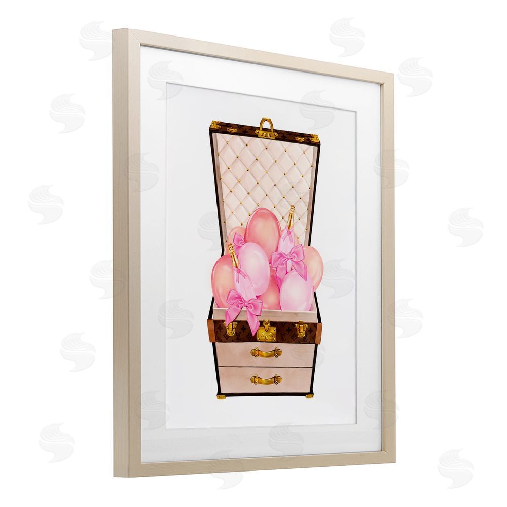 Ziwei Li Balloon & Champagne Filled Trunk Birch Framed Print Under Glass Art