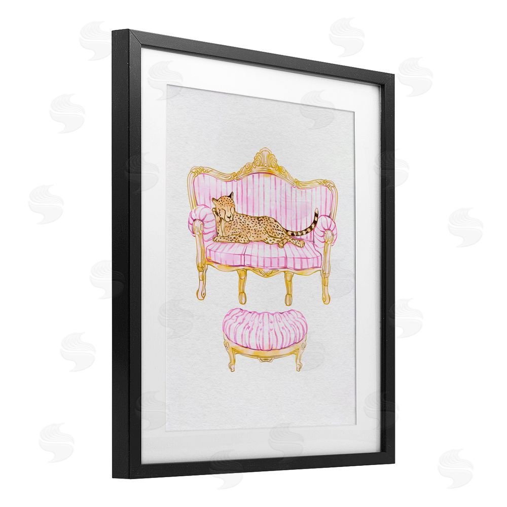 Ziwei Li Cheetah Resting Stylish Furniture Black Framed Print Under Glass Art