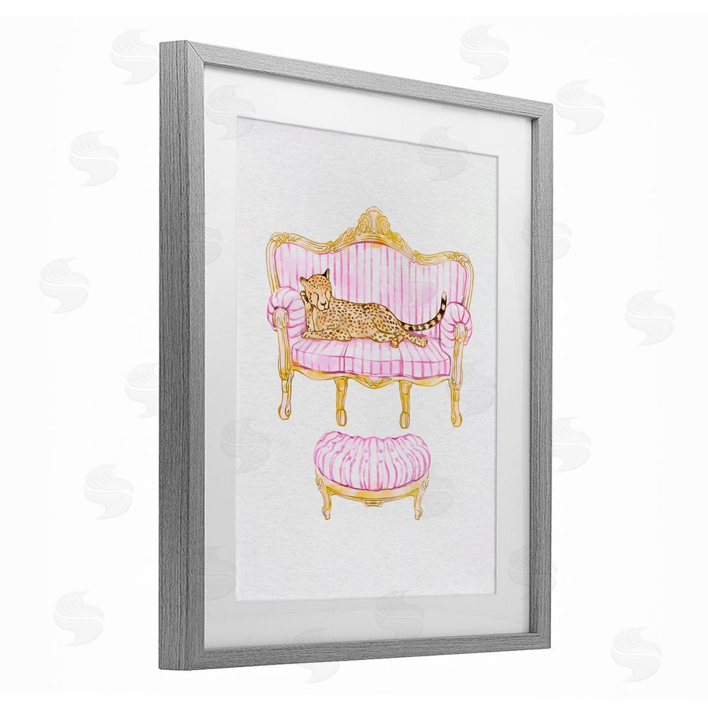 Ziwei Li Cheetah Resting Stylish Furniture Gray Framed Print Under Glass Art