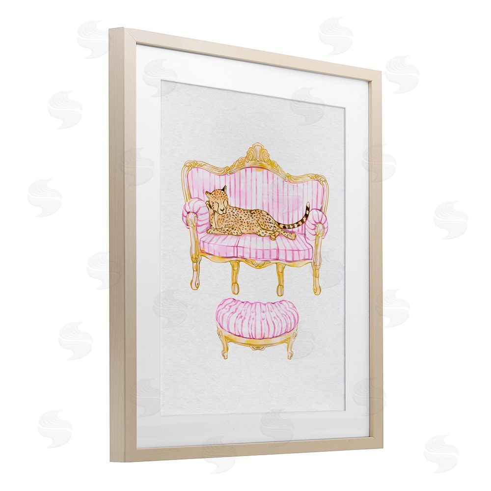 Ziwei Li Cheetah Resting Stylish Furniture Birch Framed Print Under Glass Art