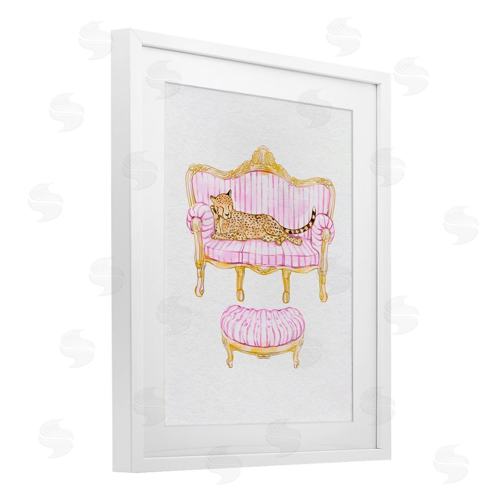 Ziwei Li Cheetah Resting Stylish Furniture White Framed Print Under Glass Art