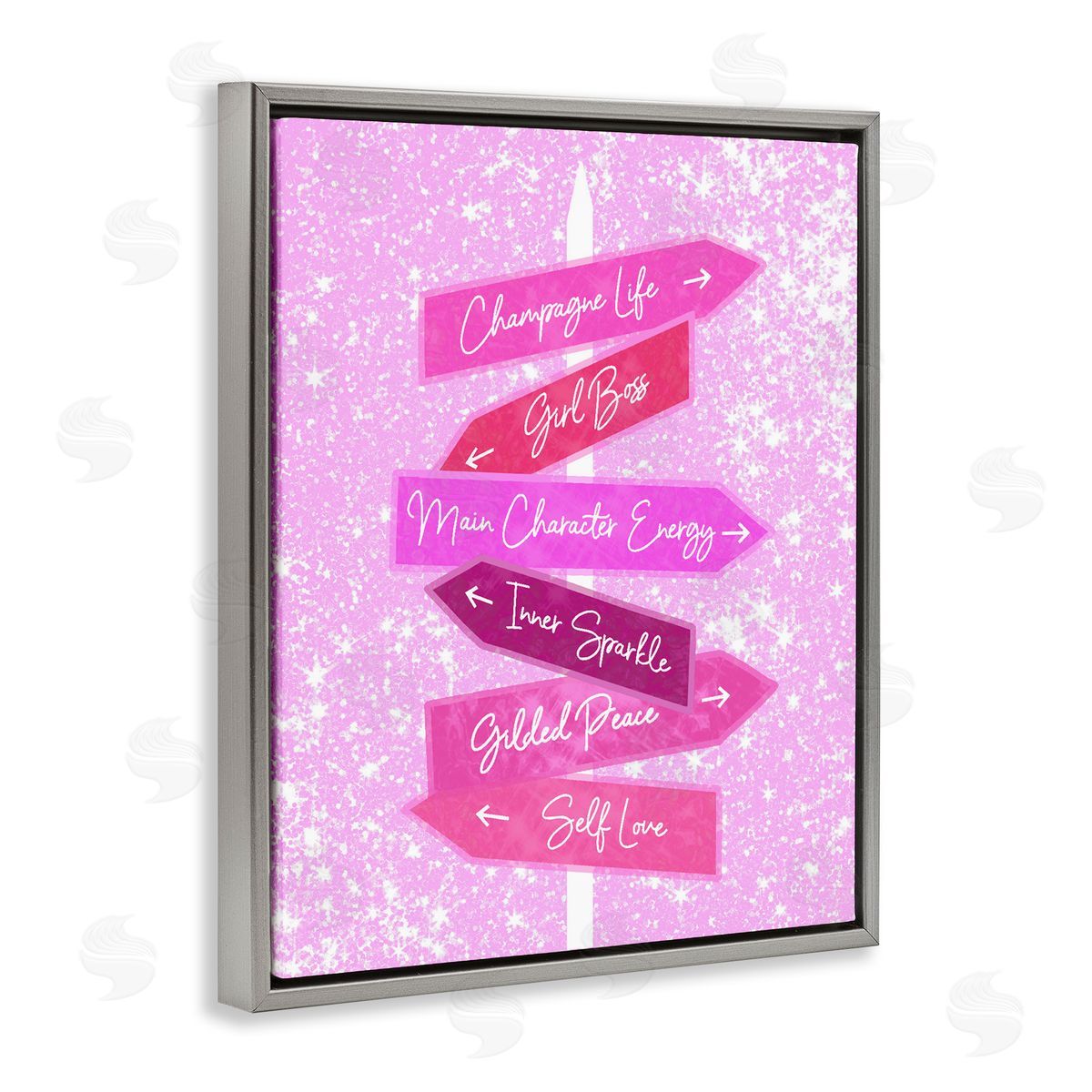 Ziwei Li Confident Glam Sign Posts Gray Floating Frame Canvas Art Print