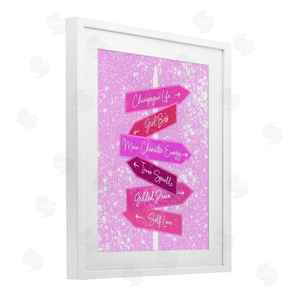 Ziwei Li Confident Glam Sign Posts White Framed Print Under Glass Art