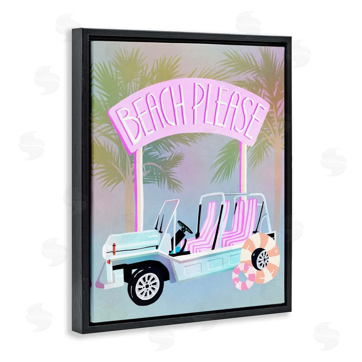 Ziwei Li Beach Please Summer Car Black Floating Frame Canvas Wall Art Print