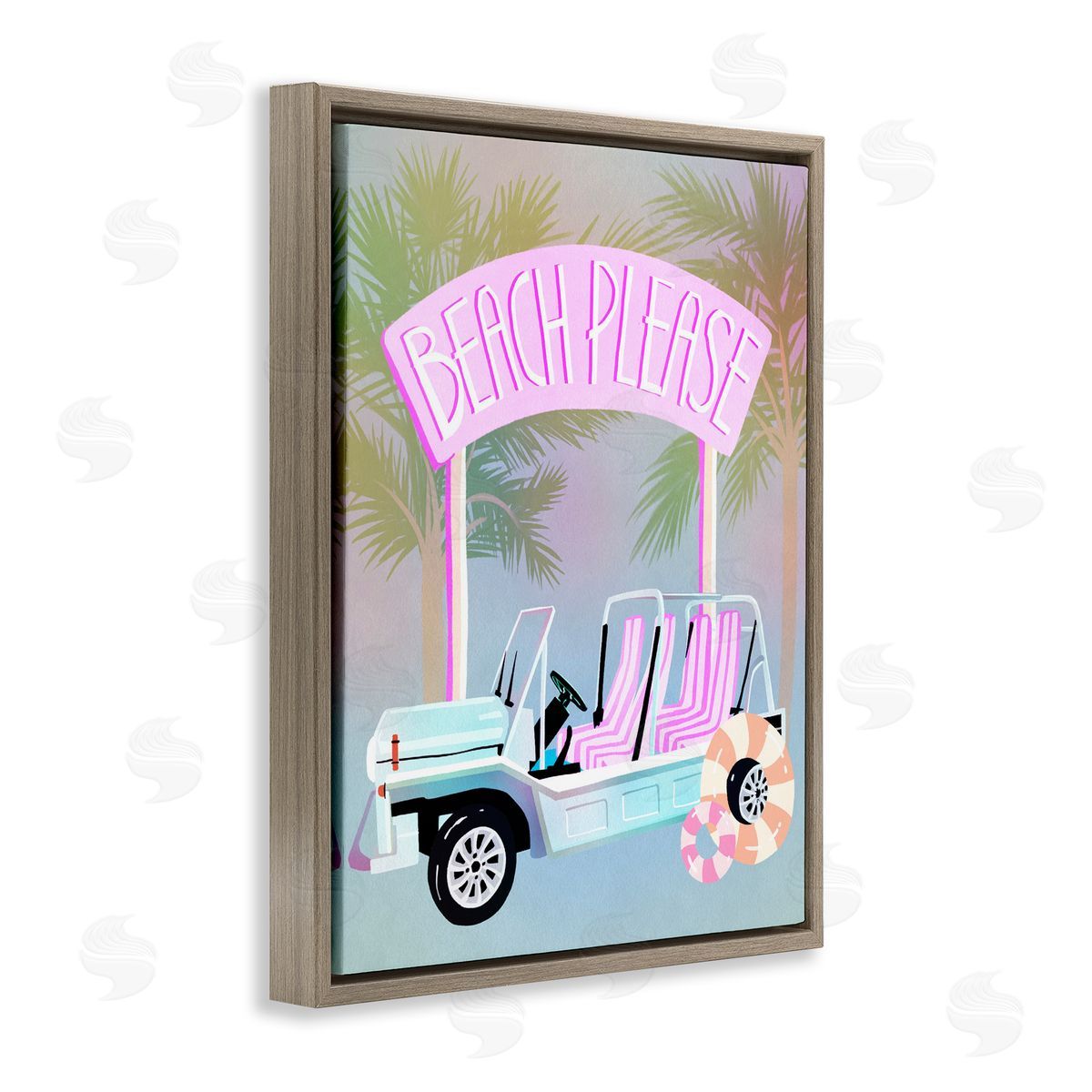 Ziwei Li Beach Please Summer Car Brown Floating Frame Canvas Art Print