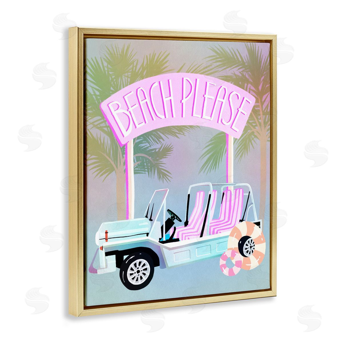 Ziwei Li Beach Please Summer Car Gold Floating Frame Canvas Art Print