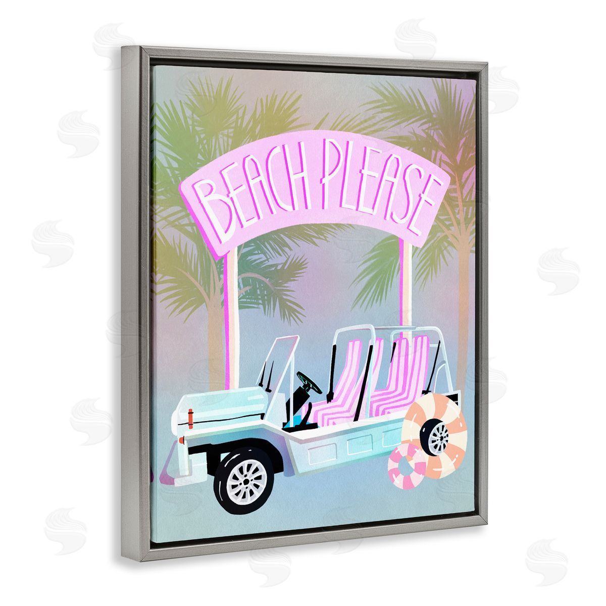 Ziwei Li Beach Please Summer Car Gray Floating Frame Canvas Art Print