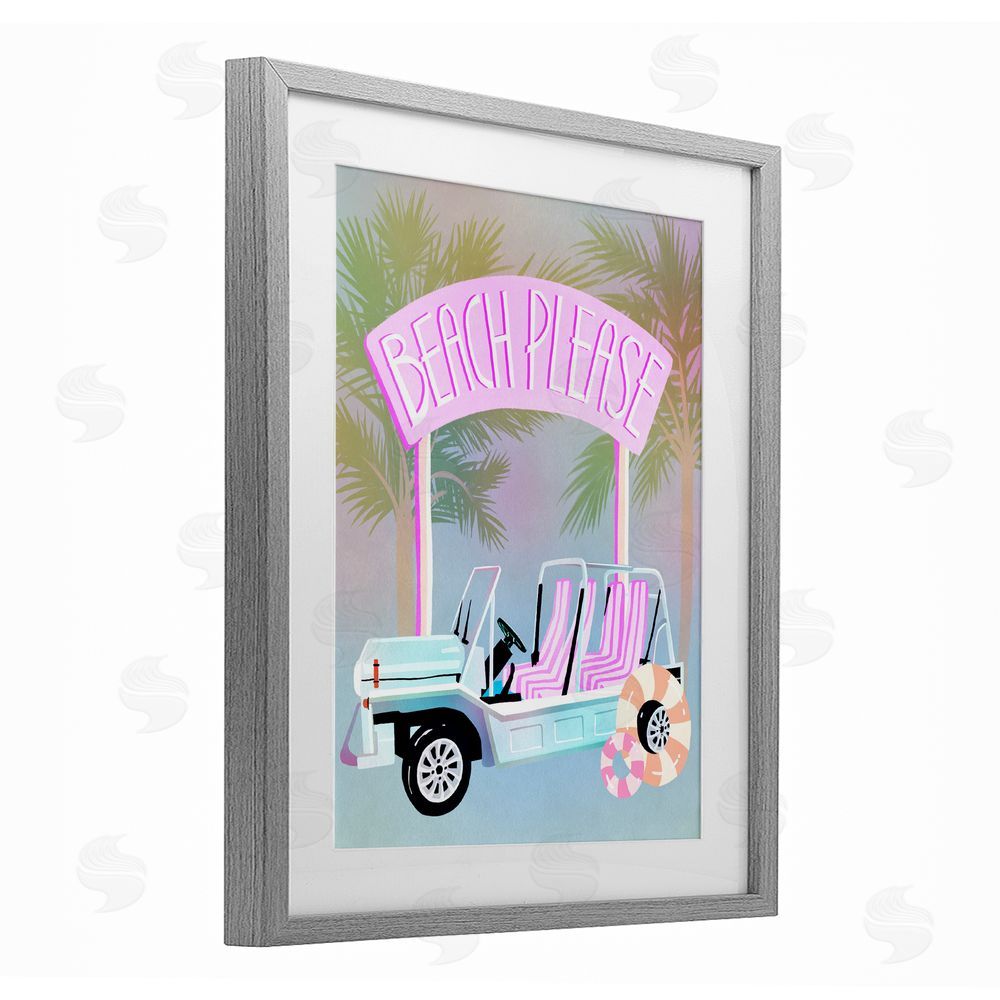 Ziwei Li Beach Please Summer Car Gray Framed Print Under Glass Art